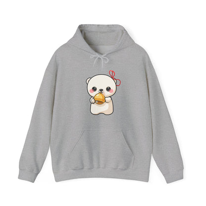 Kawaii Polar Bear Hoodie, Cute Jingle Bell Sweatshirt
