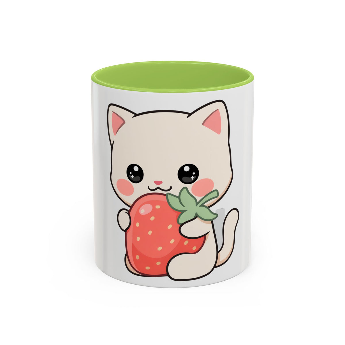 Kawaii Cat Strawberry Accent Coffee Mug