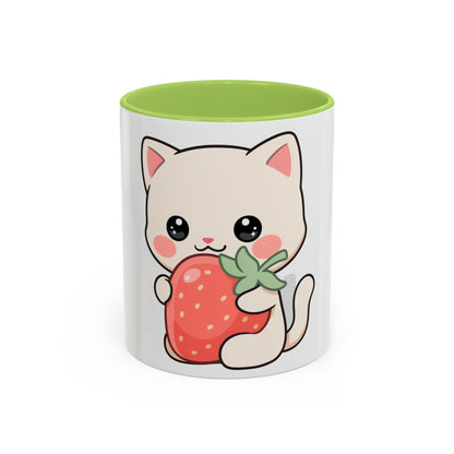 Kawaii Cat Strawberry Accent Coffee Mug