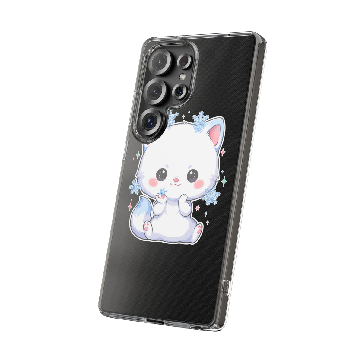 Kawaii Arctic Fox Phone Case, Cute Snowflake Clear Case