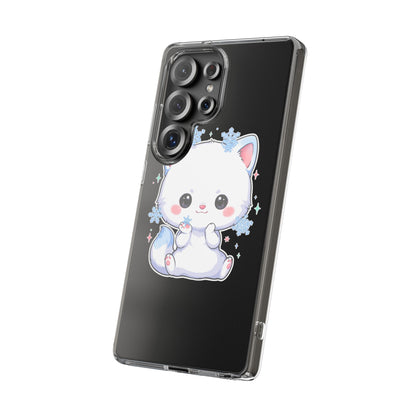Kawaii Arctic Fox Phone Case, Cute Snowflake Clear Case