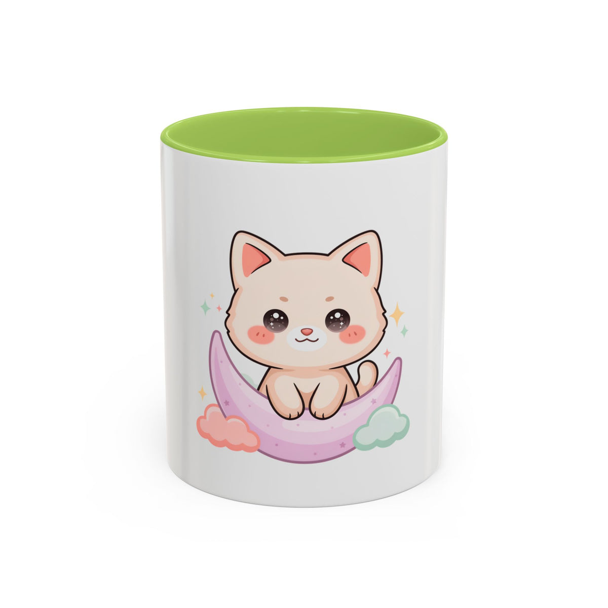 Kawaii Cat Moon Accent Coffee Mug, Cute Cat Lover Gift