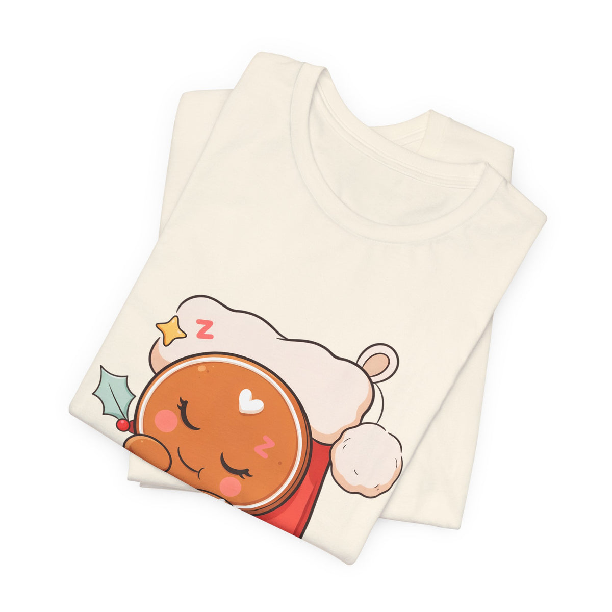 Sleeping Gingerbread Man Christmas T-Shirt, Kawaii Holiday Tee