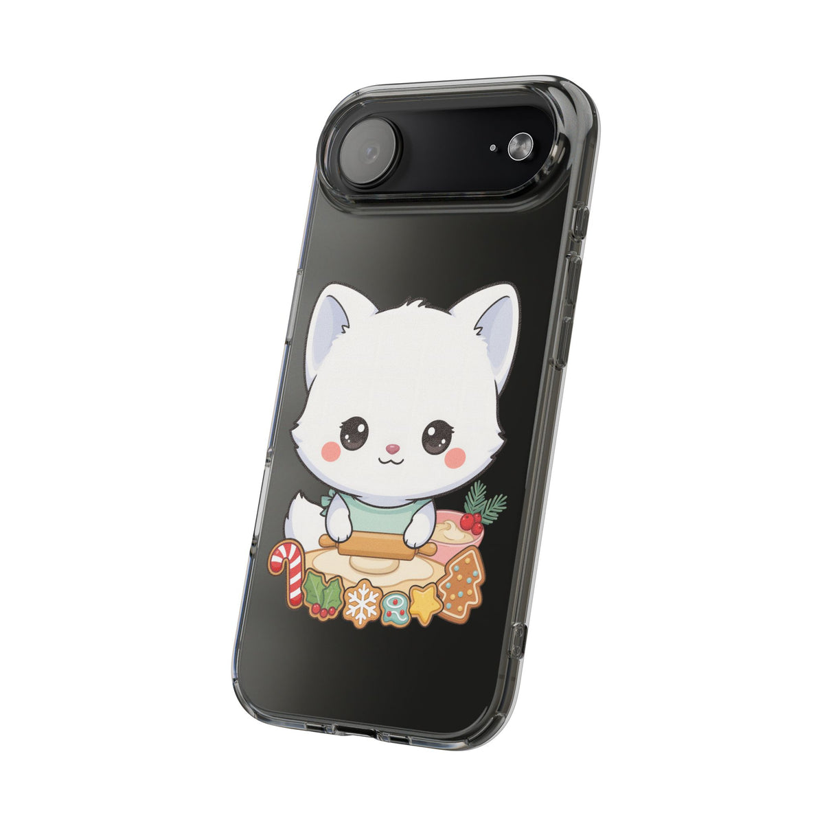 Christmas Fox Clear Phone Case, Kawaii Cookie Baker