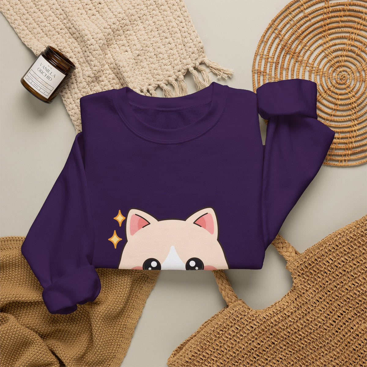 Kawaii Cat Sweatshirt, Cute Cat in Teacup Crewneck