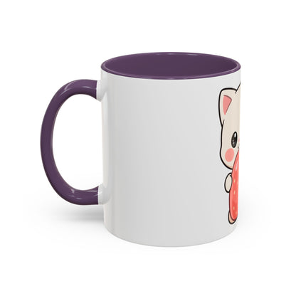 Kawaii Cat Strawberry Accent Coffee Mug