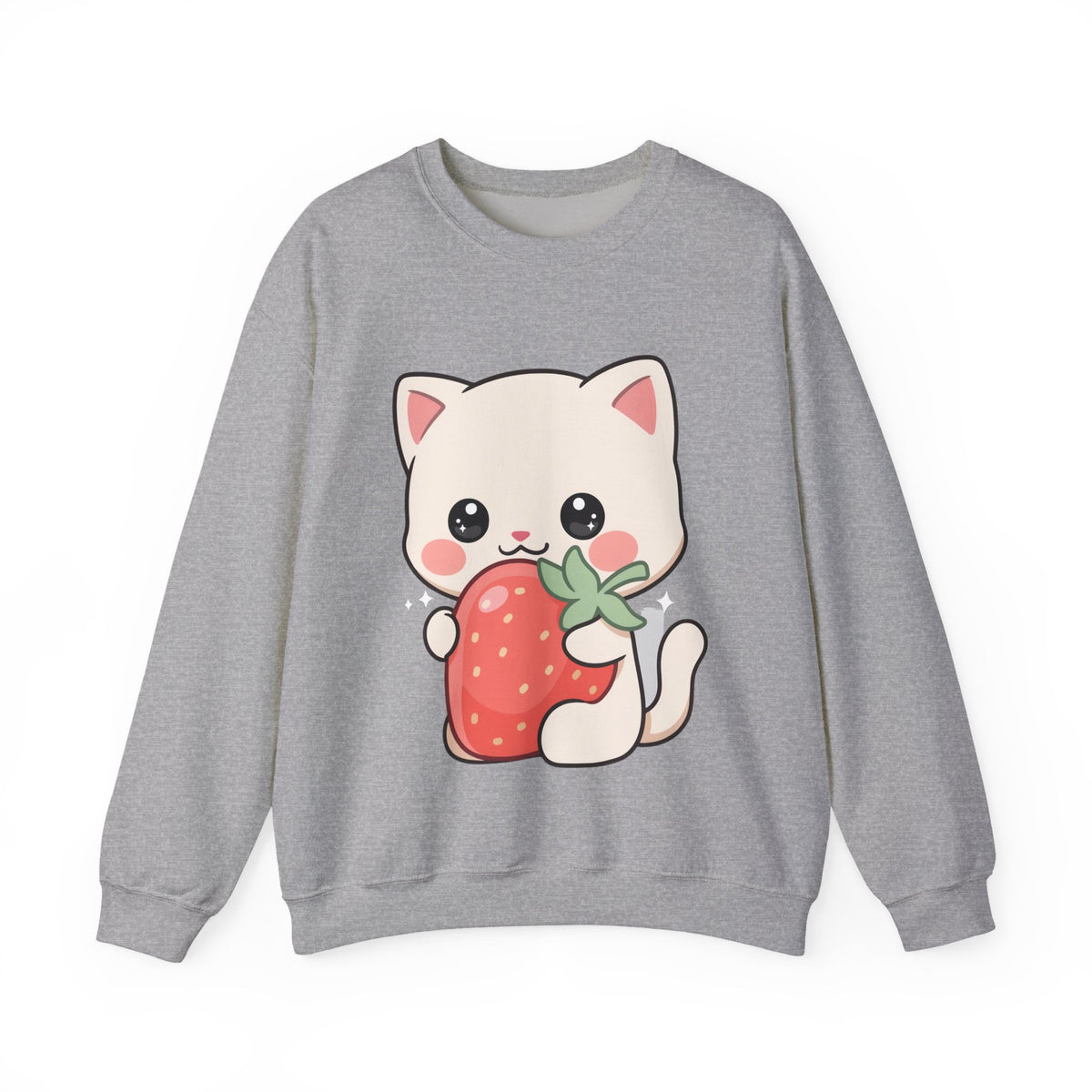 Kawaii Cat Strawberry Sweatshirt, Cute Chibi Crewneck