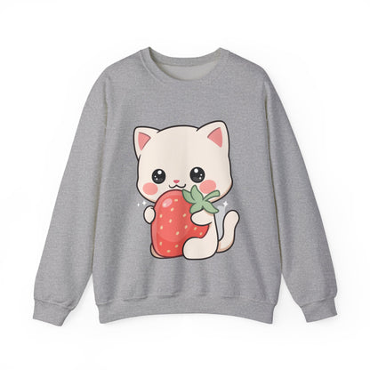 Kawaii Cat Strawberry Sweatshirt, Cute Chibi Crewneck