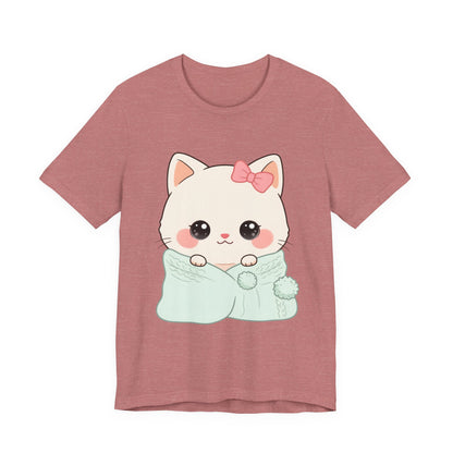 Kawaii Cat T-Shirt, Cozy Blanket Kitty for Cat Lovers