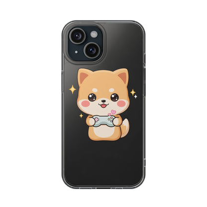 Kawaii Shiba Inu Gamer Phone Case, Clear Impact-Resistant