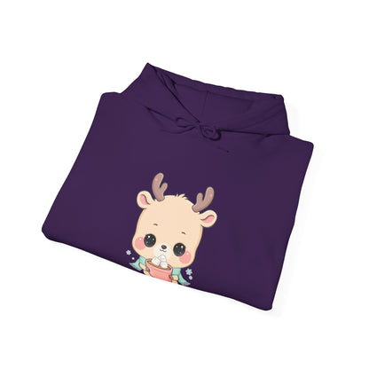 Kawaii Reindeer Hoodie, Cozy Hot Cocoa Sweatshirt