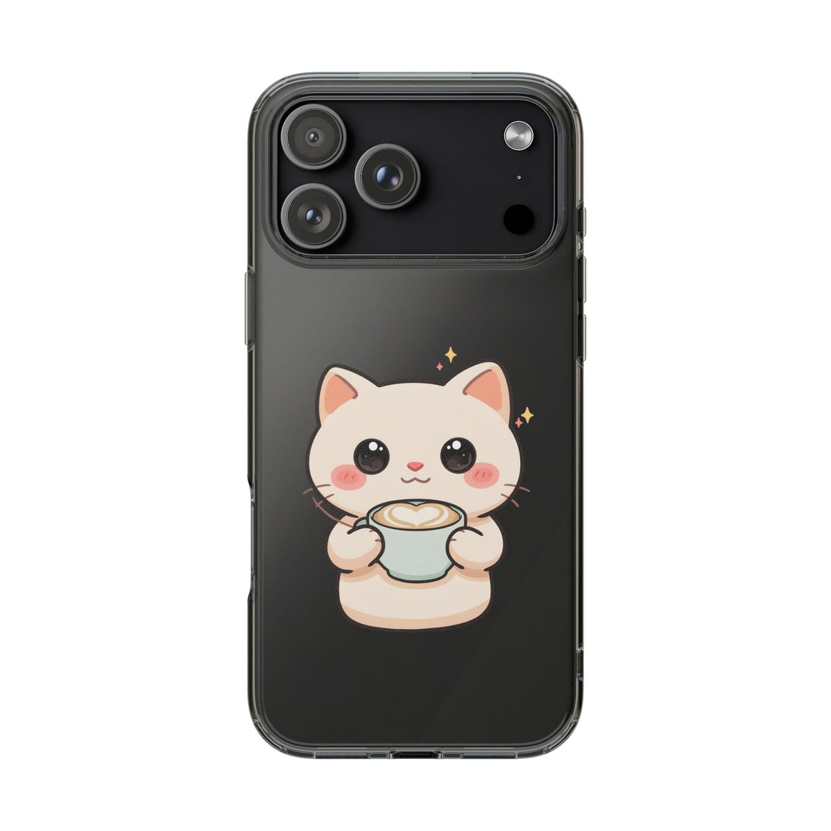 Kawaii Cat Latte Phone Case, Clear Impact-Resistant