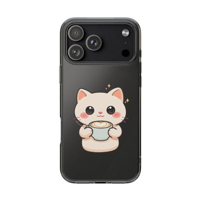 Kawaii Cat Latte Phone Case, Clear Impact-Resistant