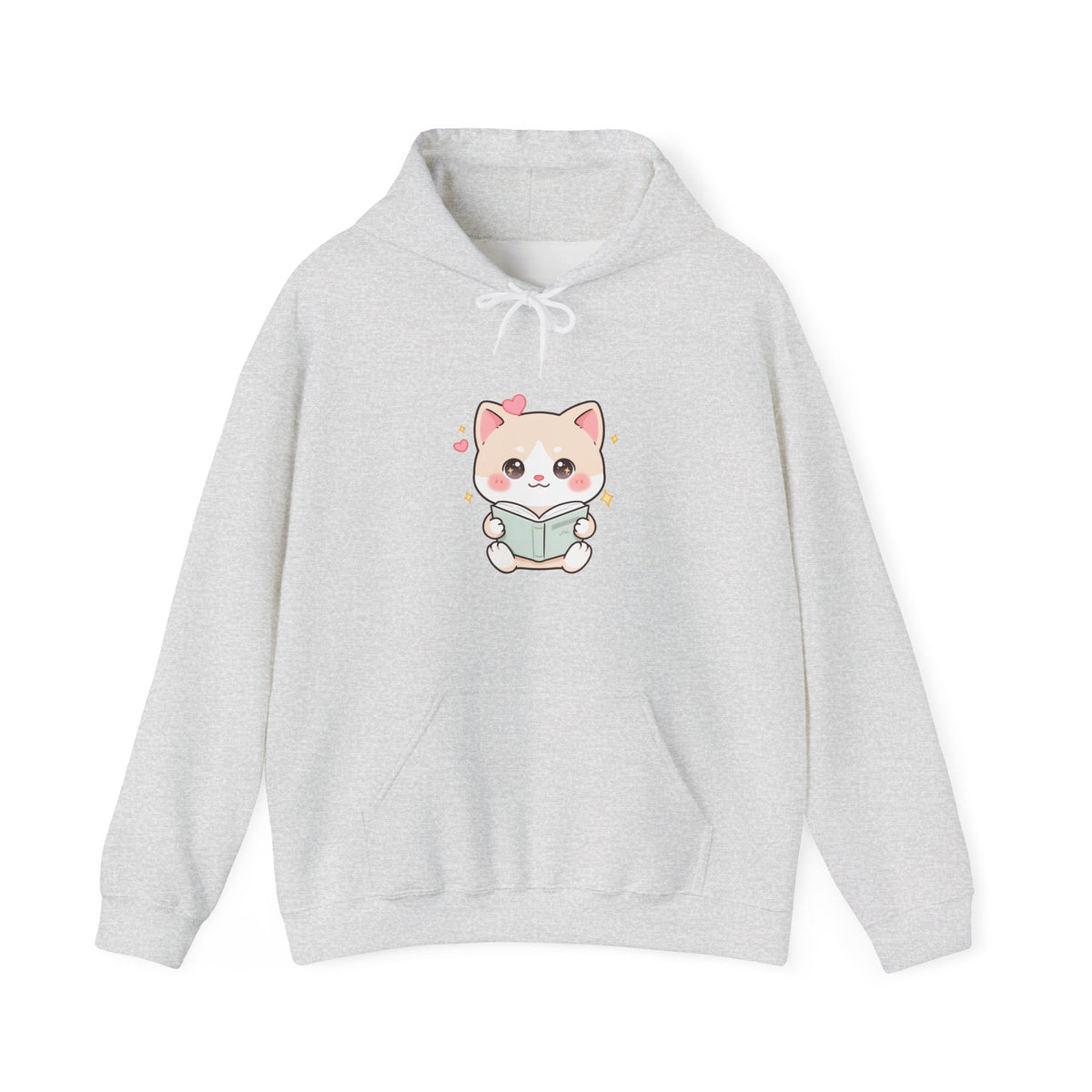 Kawaii Cat Reading Hoodie for Cozy Book Lovers