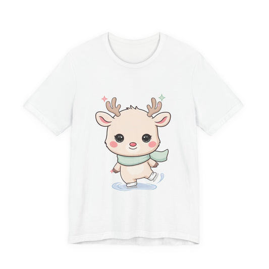 Kawaii Reindeer Ice Skating T-Shirt for Winter Fun