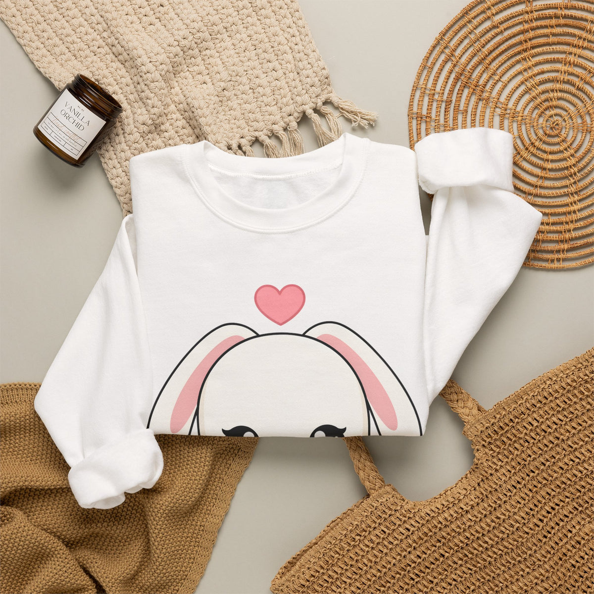 Kawaii Bunny Sweatshirt, Cozy Chibi Rabbit Crewneck
