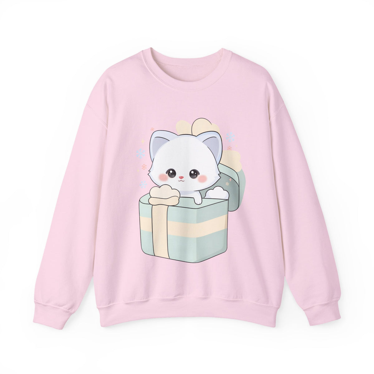 Kawaii Arctic Fox Sweatshirt, Cute Gift Box Fox Crewneck