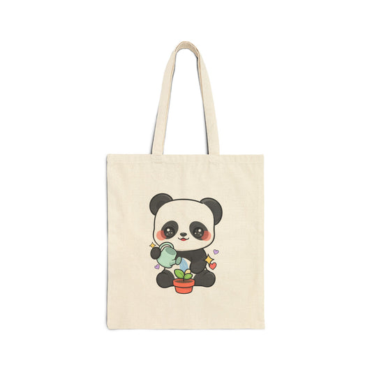 Kawaii Panda Cotton Canvas Tote Bag for Plant Lovers