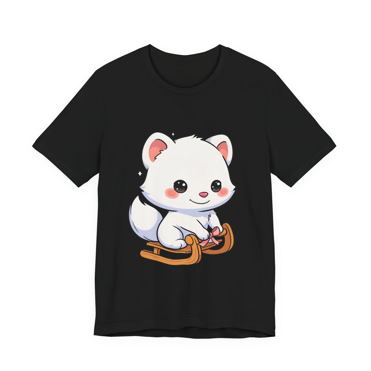 Kawaii Arctic Fox Sledding T-Shirt, Cute Unisex Tee