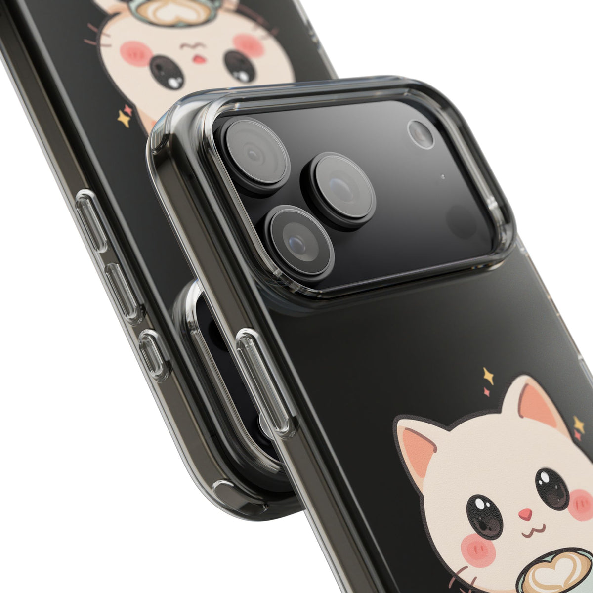 Kawaii Cat Latte Phone Case, Clear Impact-Resistant