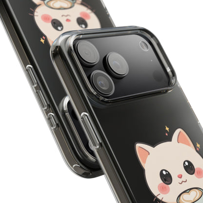 Kawaii Cat Latte Phone Case, Clear Impact-Resistant