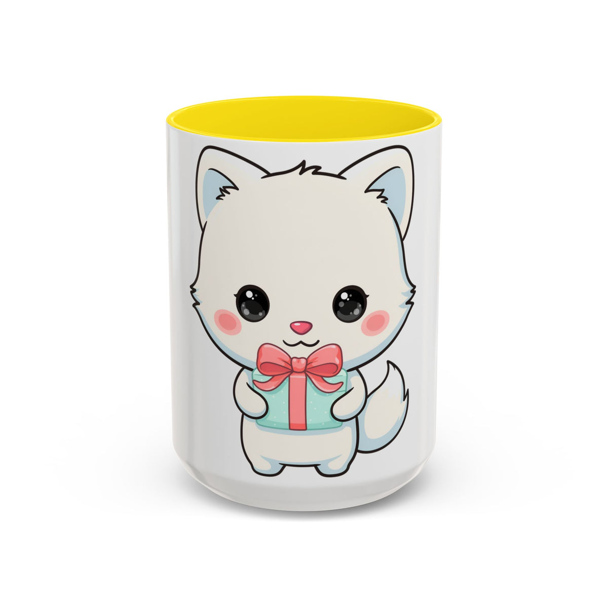 Kawaii Arctic Fox Gift Mug, Cute Holiday Accent Coffee Mug