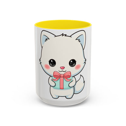 Kawaii Arctic Fox Gift Mug, Cute Holiday Accent Coffee Mug