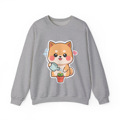Kawaii Shiba Inu Sweatshirt, Cute Plant Lover Crewneck