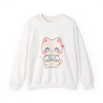 Kawaii Gamer Cat Sweatshirt for Cozy Gaming Nights