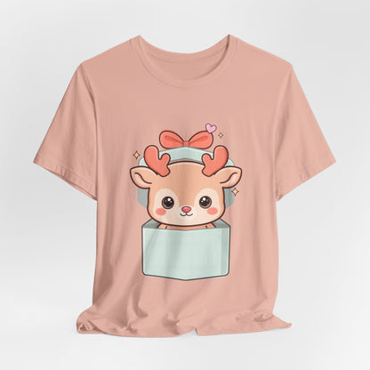 Kawaii Reindeer T-Shirt – Cute Gift Box Christmas Tee