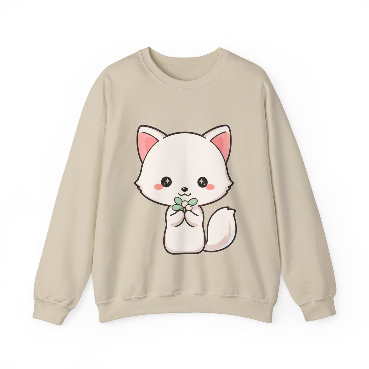 Kawaii Arctic Fox Sweatshirt, Cute Mistletoe Holiday Crewneck