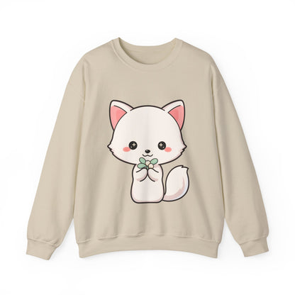 Kawaii Arctic Fox Sweatshirt, Cute Mistletoe Holiday Crewneck
