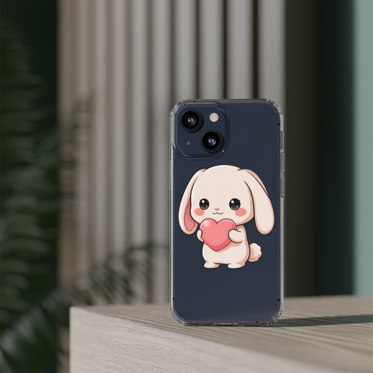 Kawaii Bunny Clear Phone Case with Heart