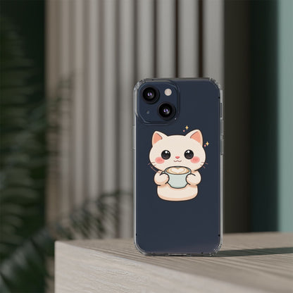 Kawaii Cat Latte Phone Case, Clear Impact-Resistant