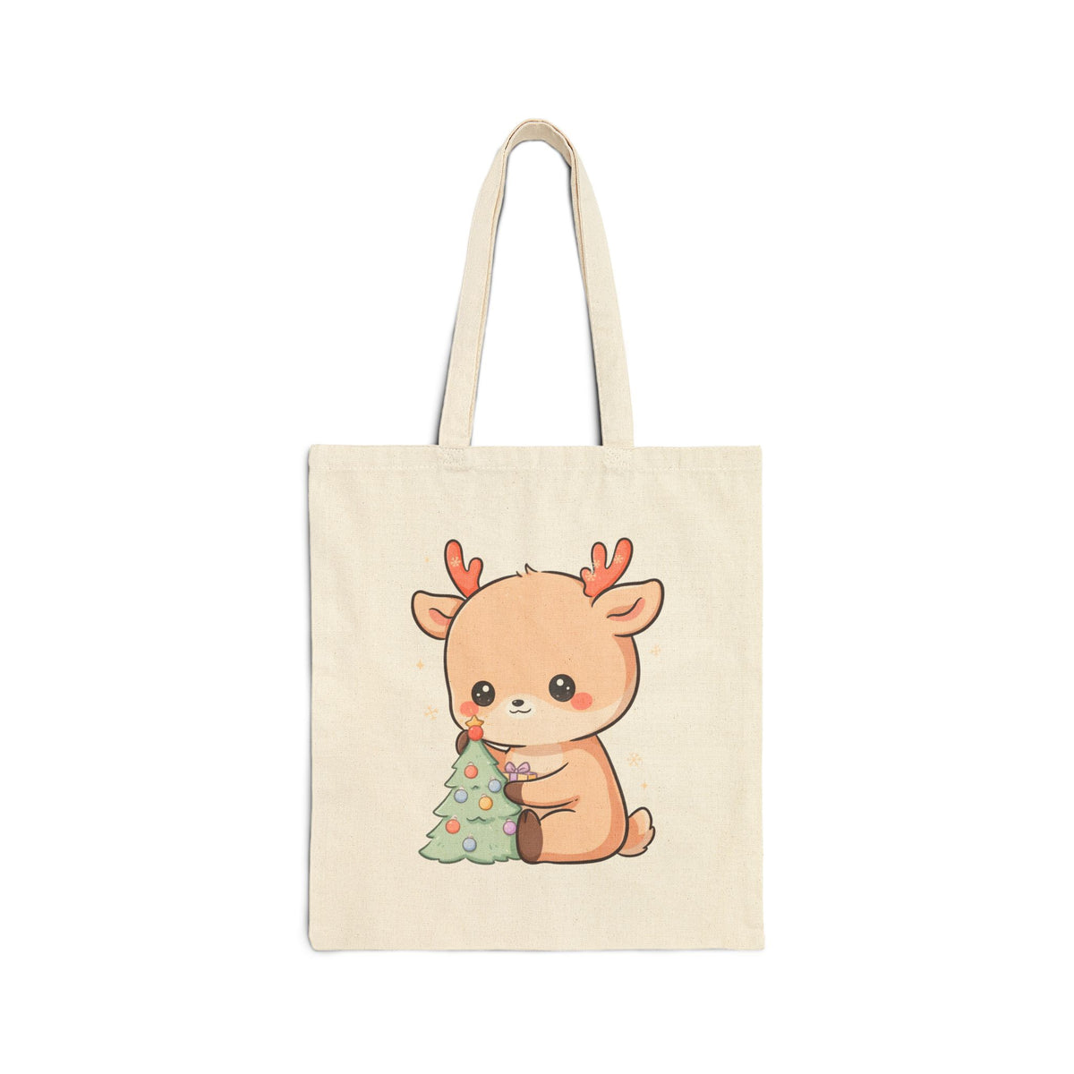 Kawaii Reindeer Christmas Tree Cotton Canvas Tote Bag