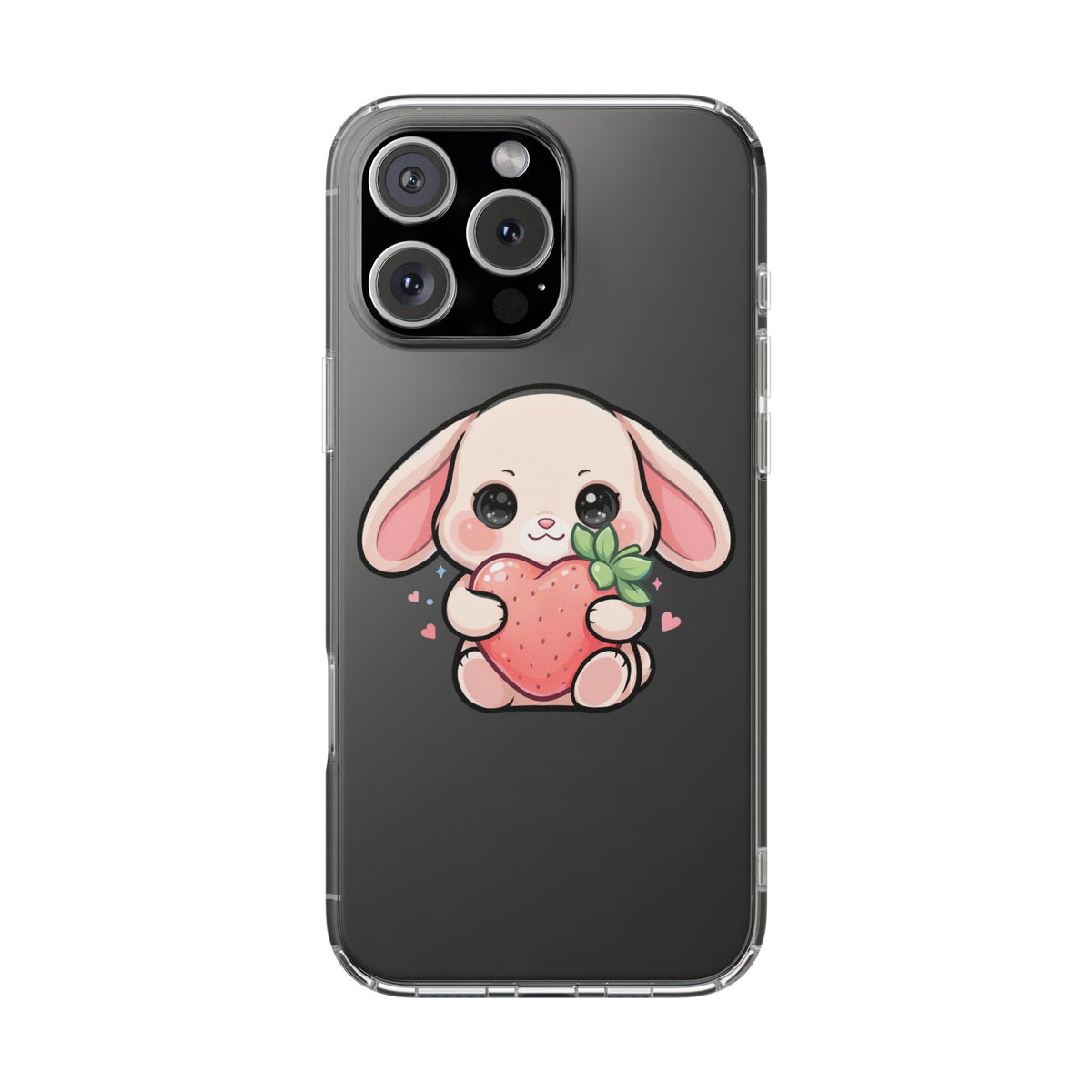Kawaii Bunny Strawberry Phone Case, Clear Impact-Resistant