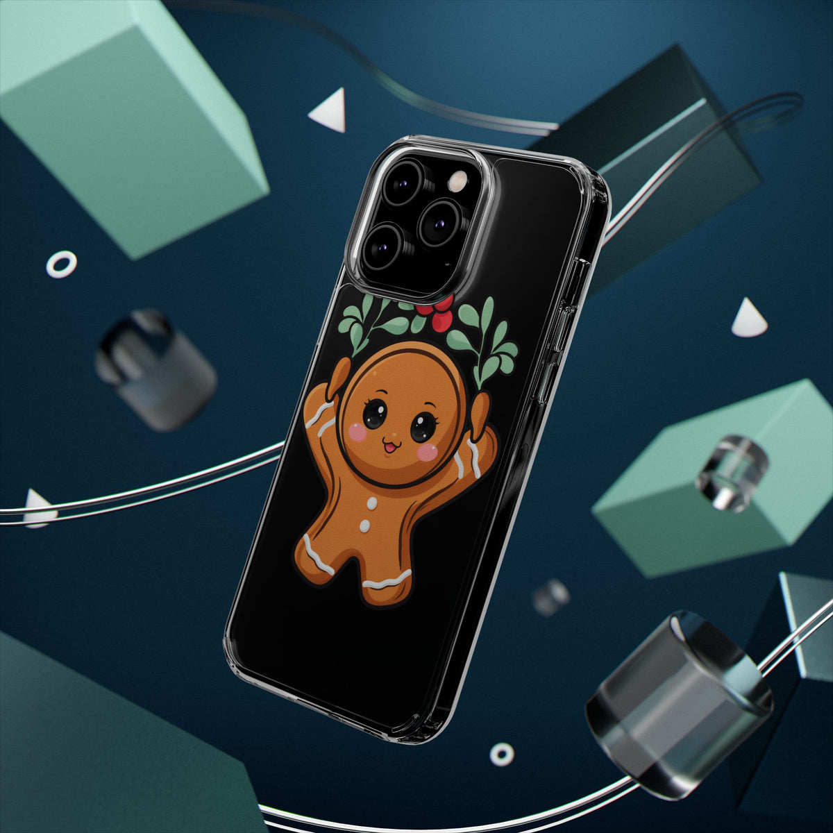 Kawaii Gingerbread Phone Case with Mistletoe Cheer