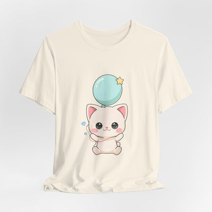 Kawaii Cat Balloon T-Shirt, Cute Chibi Kitty Tee