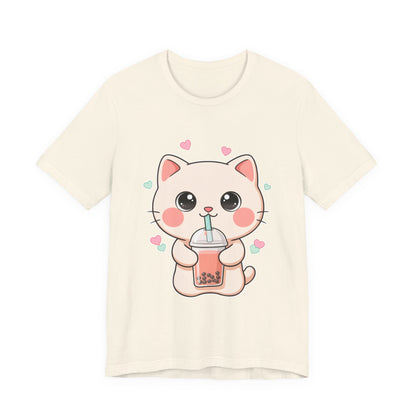 Kawaii Bubble Tea Cat T-Shirt for Cat and Boba Lovers