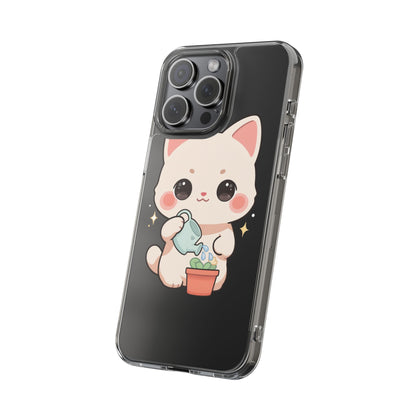 Kawaii Cat Phone Case, Cute Plant Lover Gift