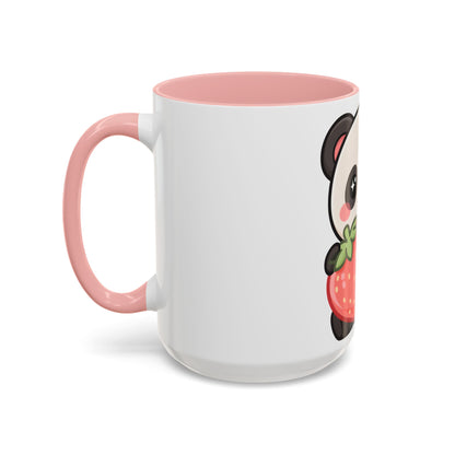 Kawaii Panda Accent Coffee Mug, Strawberry Lover Gift