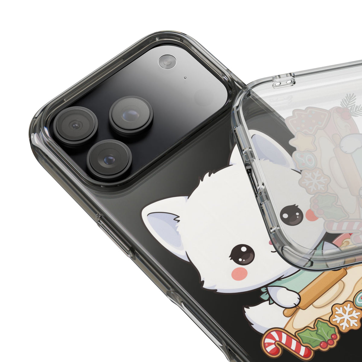 Christmas Fox Clear Phone Case, Kawaii Cookie Baker