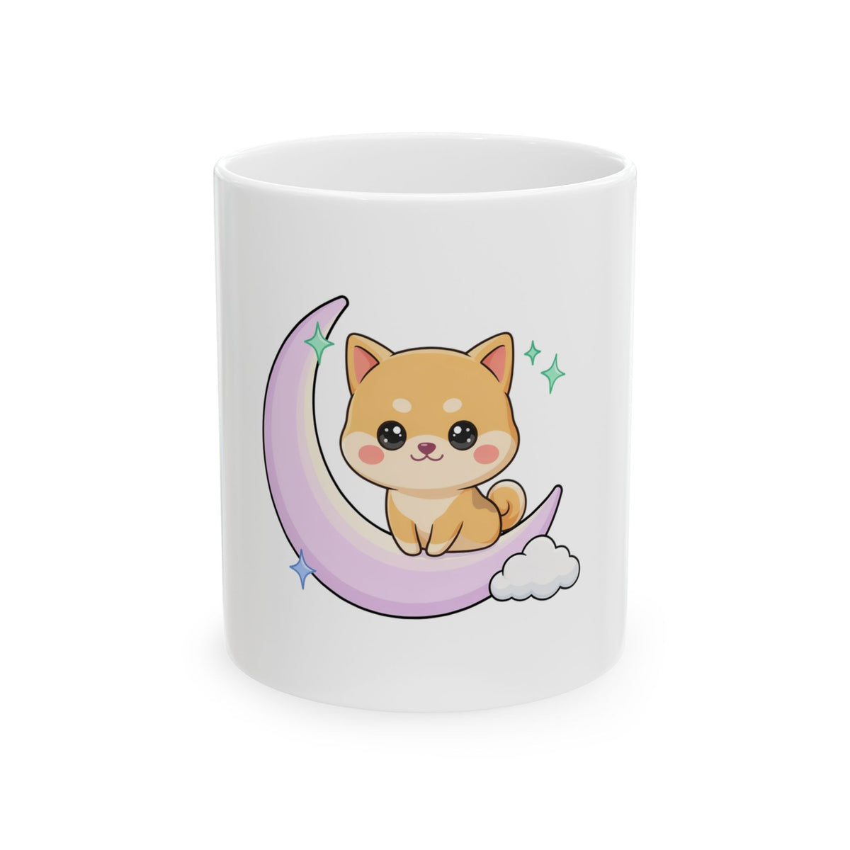 Kawaii Shiba Inu Mug, Cute Crescent Moon Dog Ceramic Cup