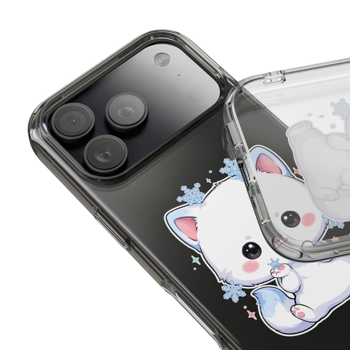 Kawaii Arctic Fox Phone Case, Cute Snowflake Clear Case