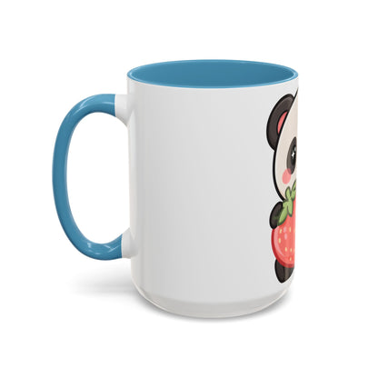 Kawaii Panda Accent Coffee Mug, Strawberry Lover Gift