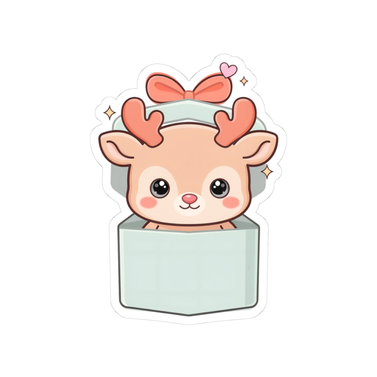 Kawaii Reindeer Sticker, Cute Christmas Gift Box Decal