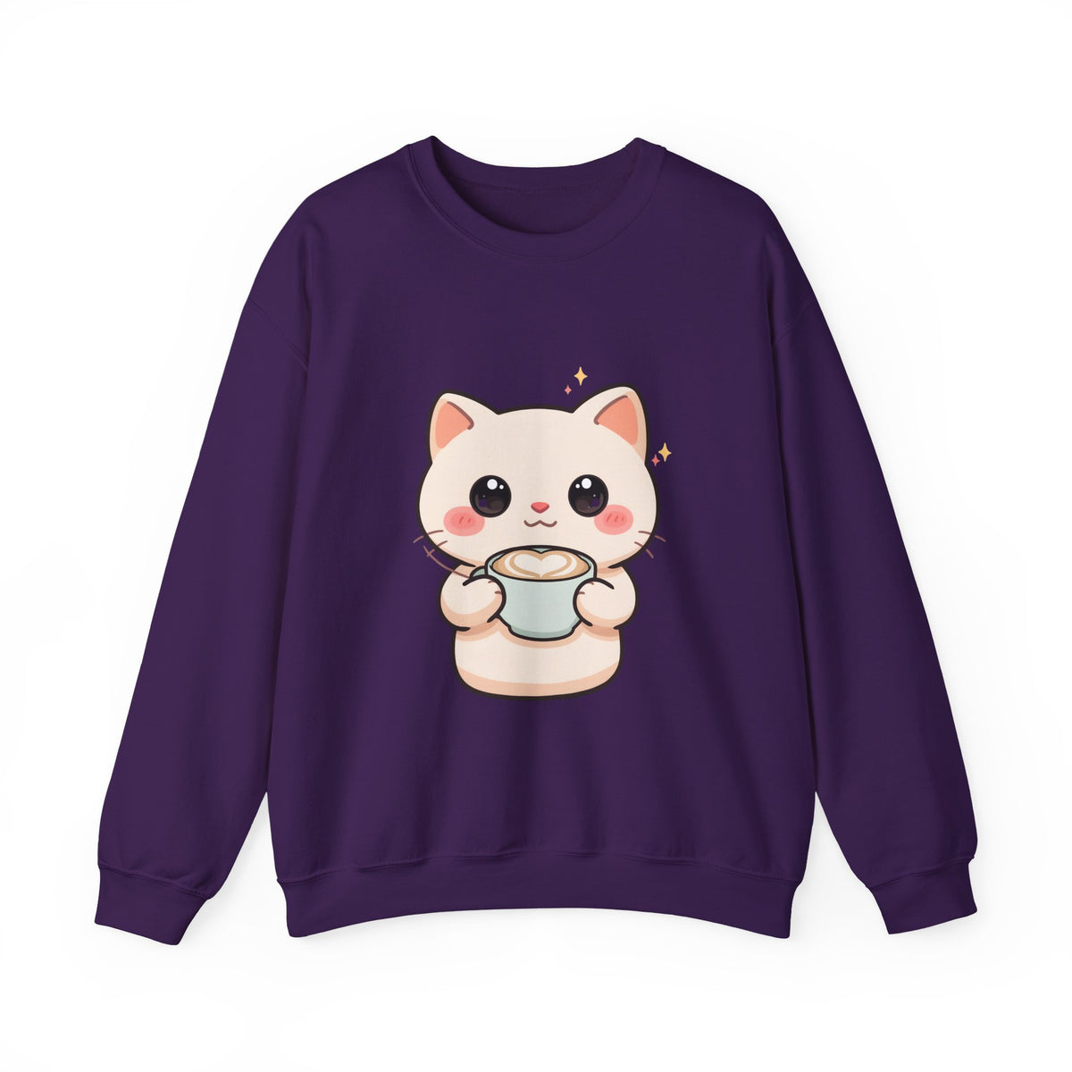 Kawaii Latte Cat Sweatshirt, Cute Chibi Coffee Cat Crewneck