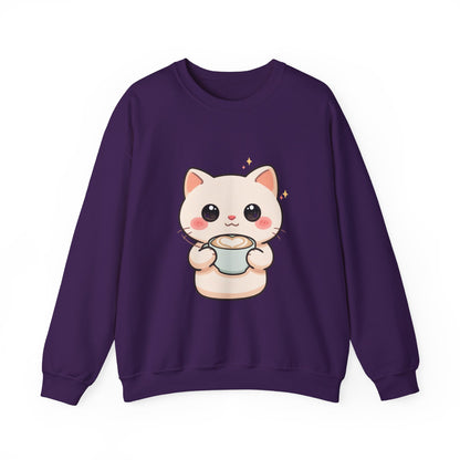 Kawaii Latte Cat Sweatshirt, Cute Chibi Coffee Cat Crewneck