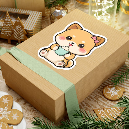 Kawaii Shiba Inu Latte Kiss-Cut Sticker for Coffee Lovers