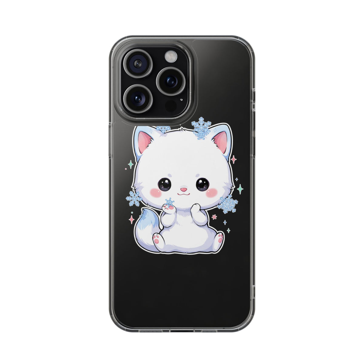 Kawaii Arctic Fox Phone Case, Cute Snowflake Clear Case